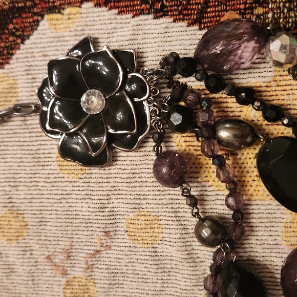 Vintage NY statement bead necklace assymetrical flower - Picture 3 of 4